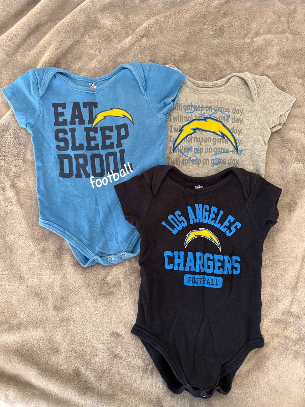 NFL Los Angeles Chargers Baby Bodysuits - Blue, Black, Gray Bundle